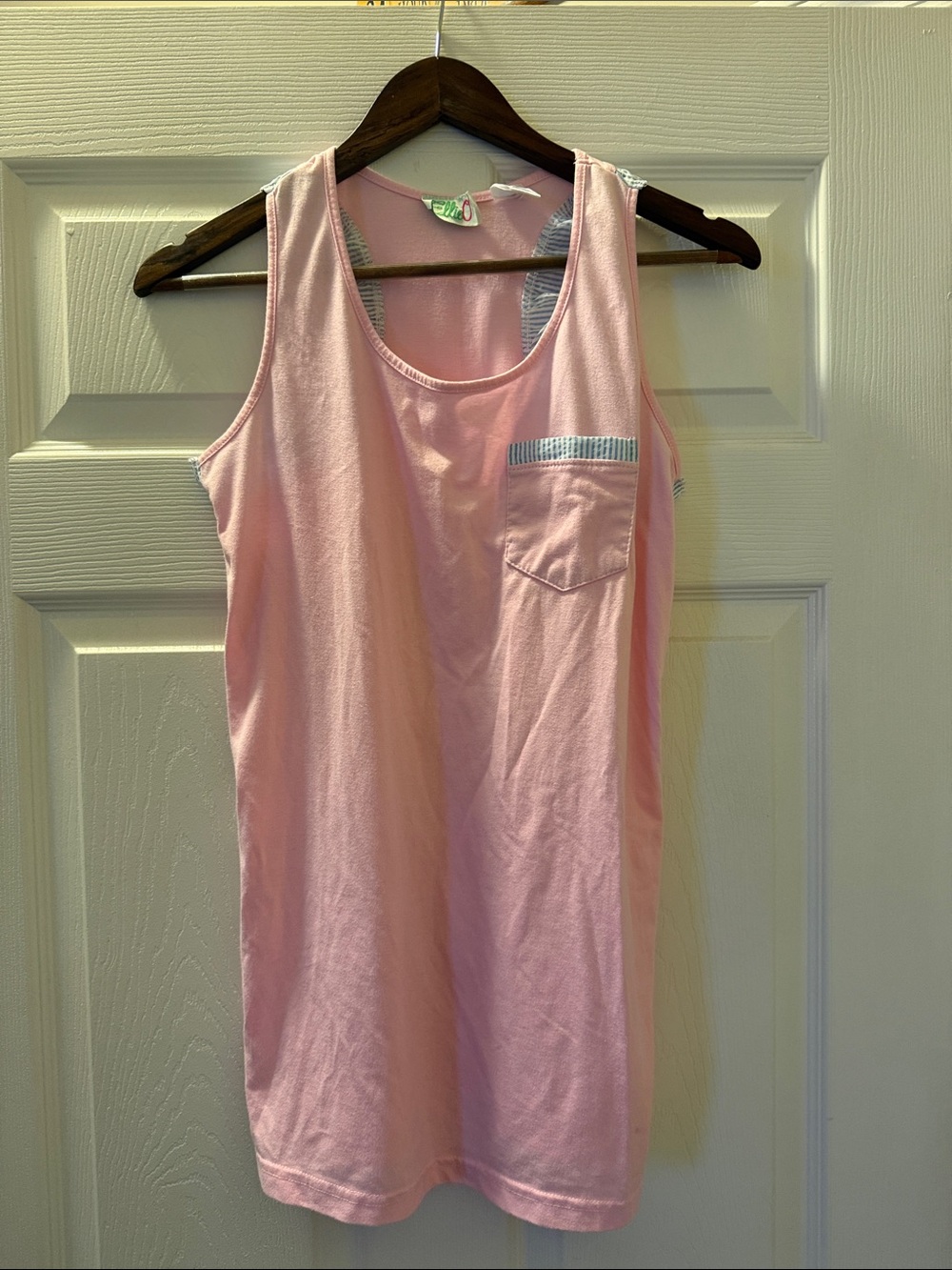 Ellie O Women's Pink Sleeveless Sleep Tank with seersucker trim EUC